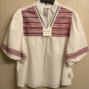 Grace & Karma Women Embroidered Bubble White Red Sleeve Top Size 1X